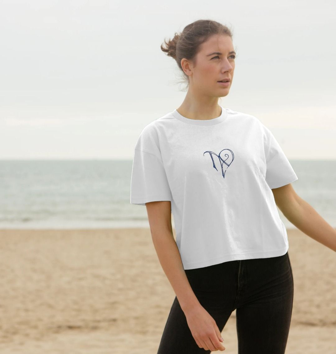 TAD logo on white boxy t-shirt