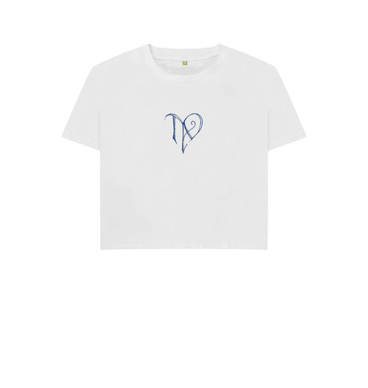 White TAD logo on white boxy t-shirt