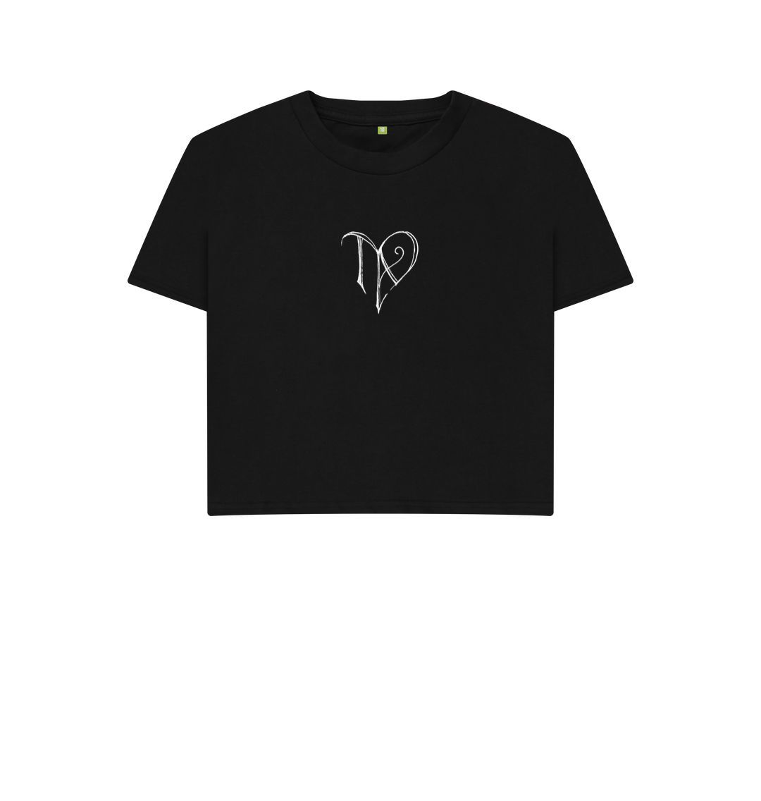 Black TAD logo on black boxy t-shirt