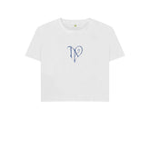White TAD logo on white boxy t-shirt