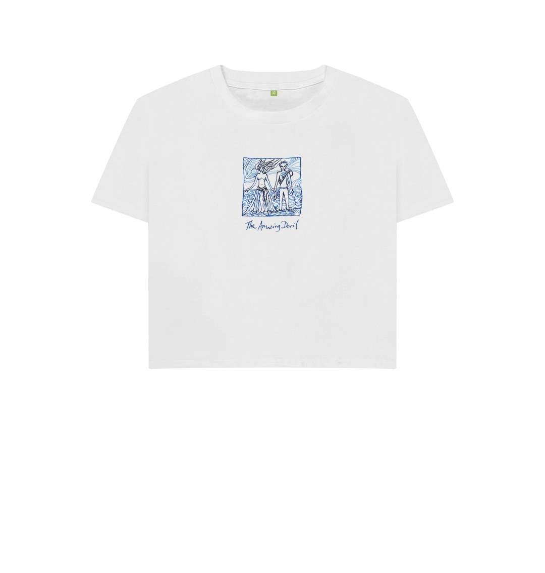 White Ink drawing on white boxy t-shirt