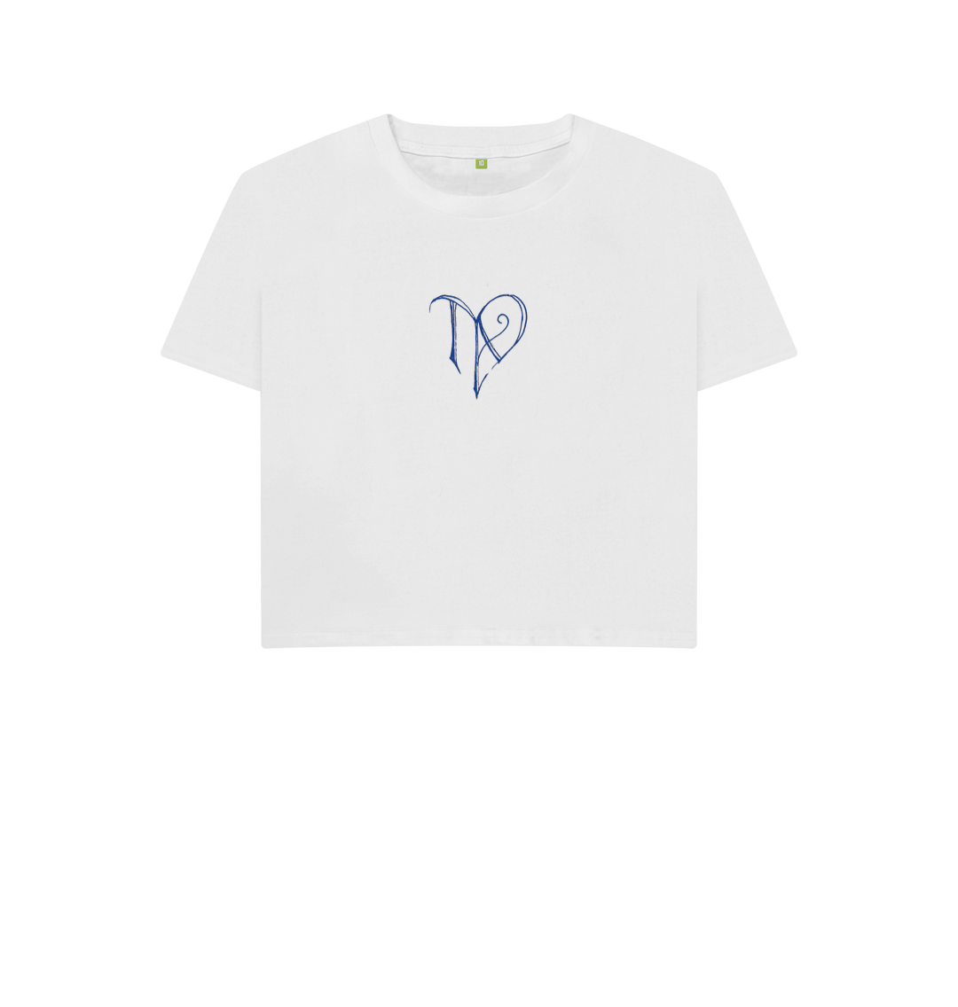 White TAD logo on white boxy t-shirt