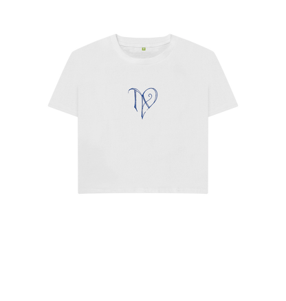 White TAD logo on white boxy t-shirt